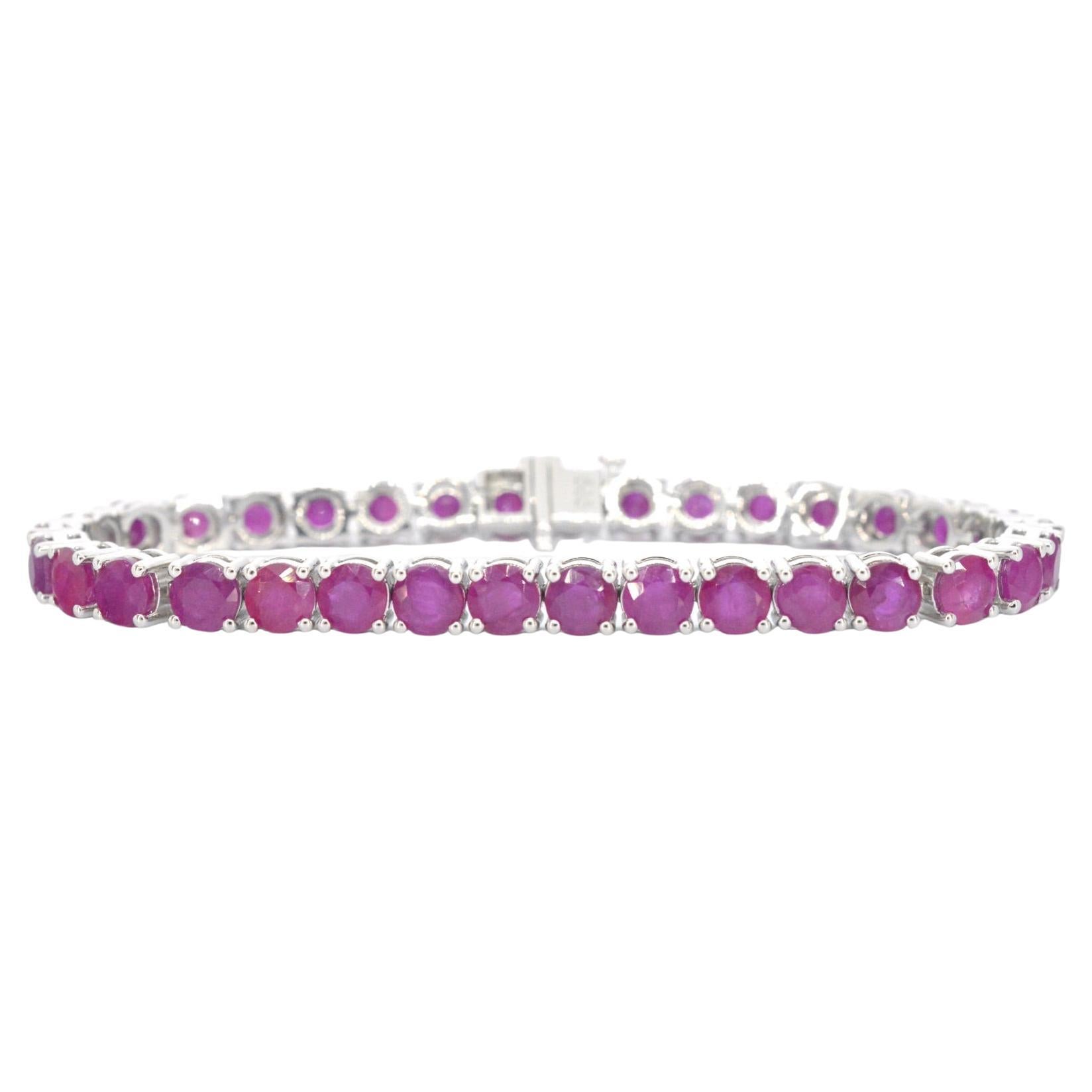 White Gold Tennis Bracelet with Rubies