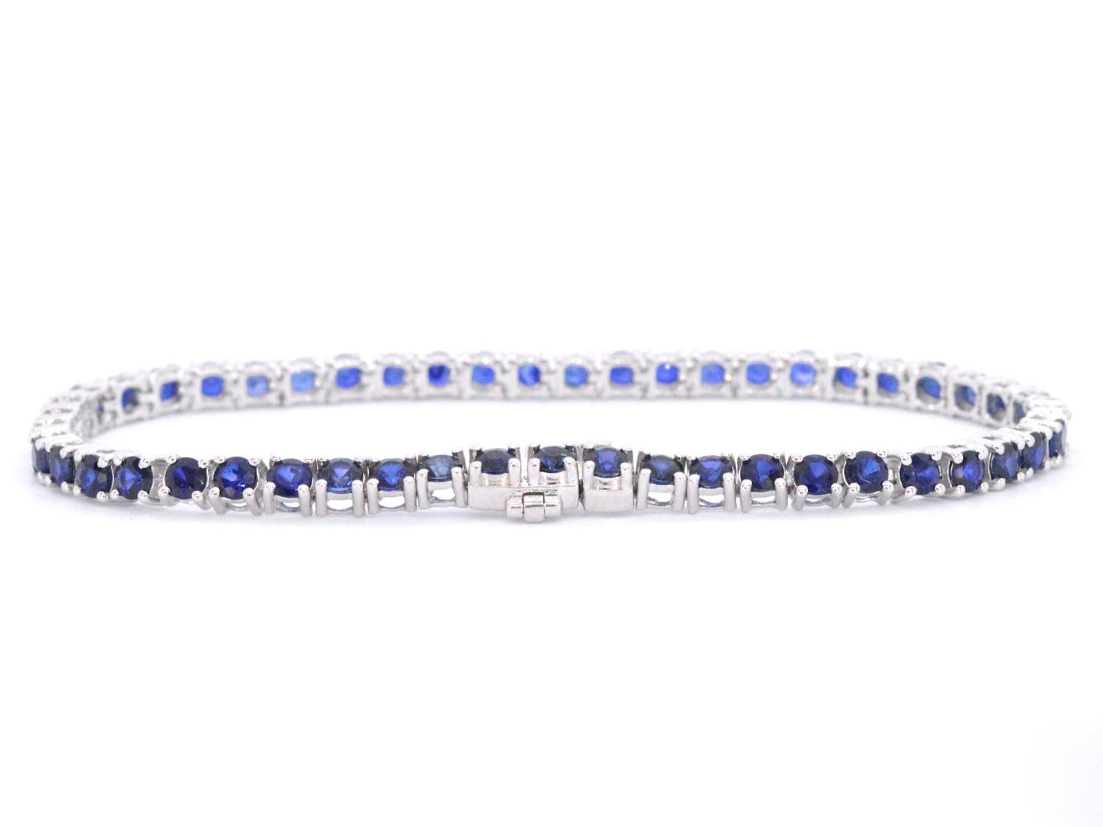 Brilliant Cut White Gold Tennis Bracelet with Sapphires For Sale