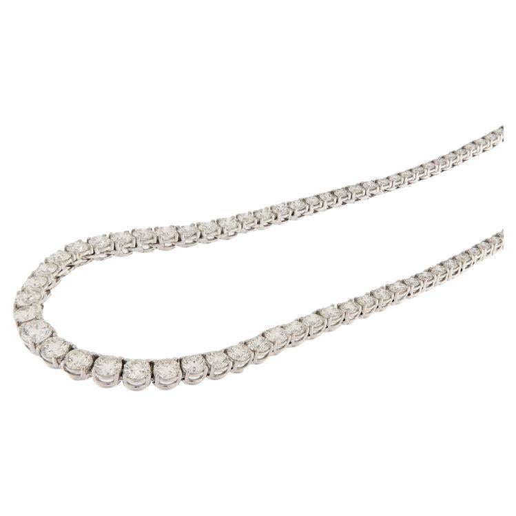 White gold tennis necklace with 10.48 ct brilliant cut diamonds For Sale