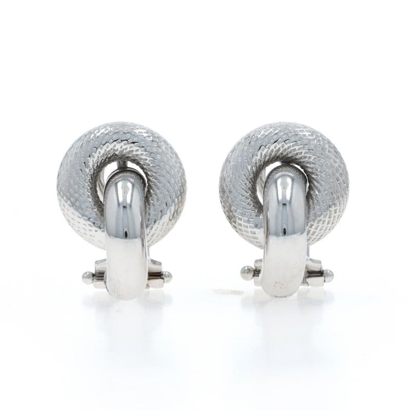 White Gold Textured Short Drop Earrings - 14k Doorknocker-Inspired Pierced