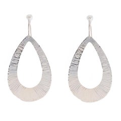 White Gold Textured Teardrop Dangle Earrings - 14k Pierced