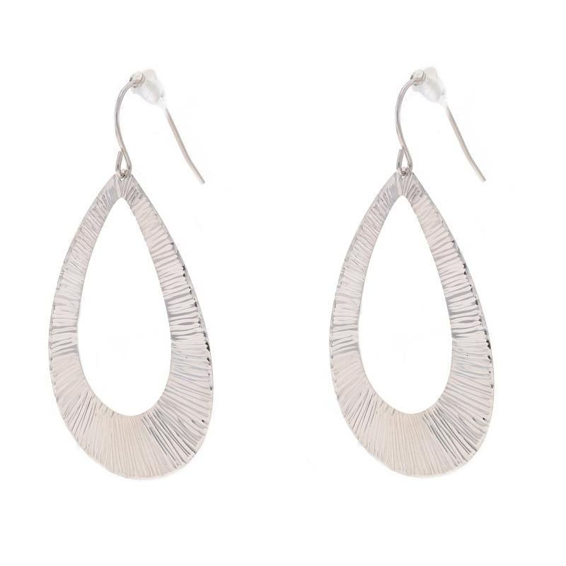 White Gold Textured Teardrop Dangle Earrings - 14k Pierced In Excellent Condition For Sale In Greensboro, NC