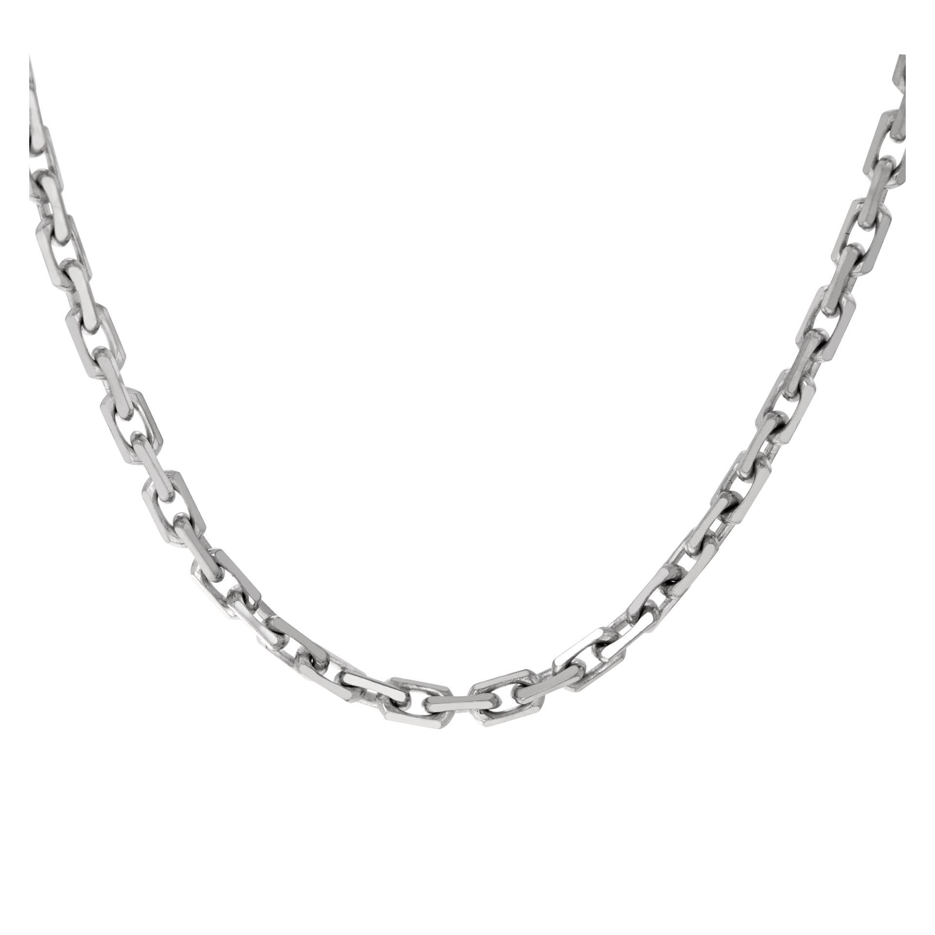 Thin link 1mm width chain in 18k white gold. Measures 16 inches long.
