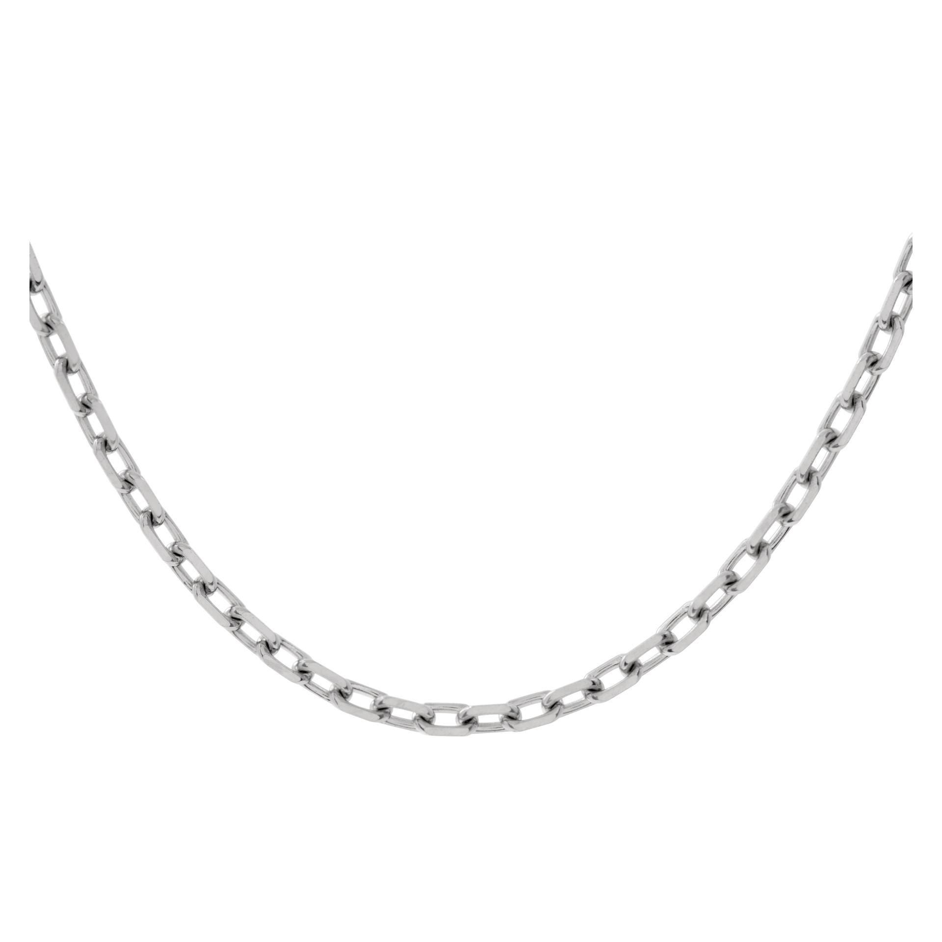 Thin link 1mm width chain in 18k white gold. Measures 18 inches long.
