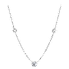 White Gold Three Graduating Diamond Bezel-Set Necklace Pendant