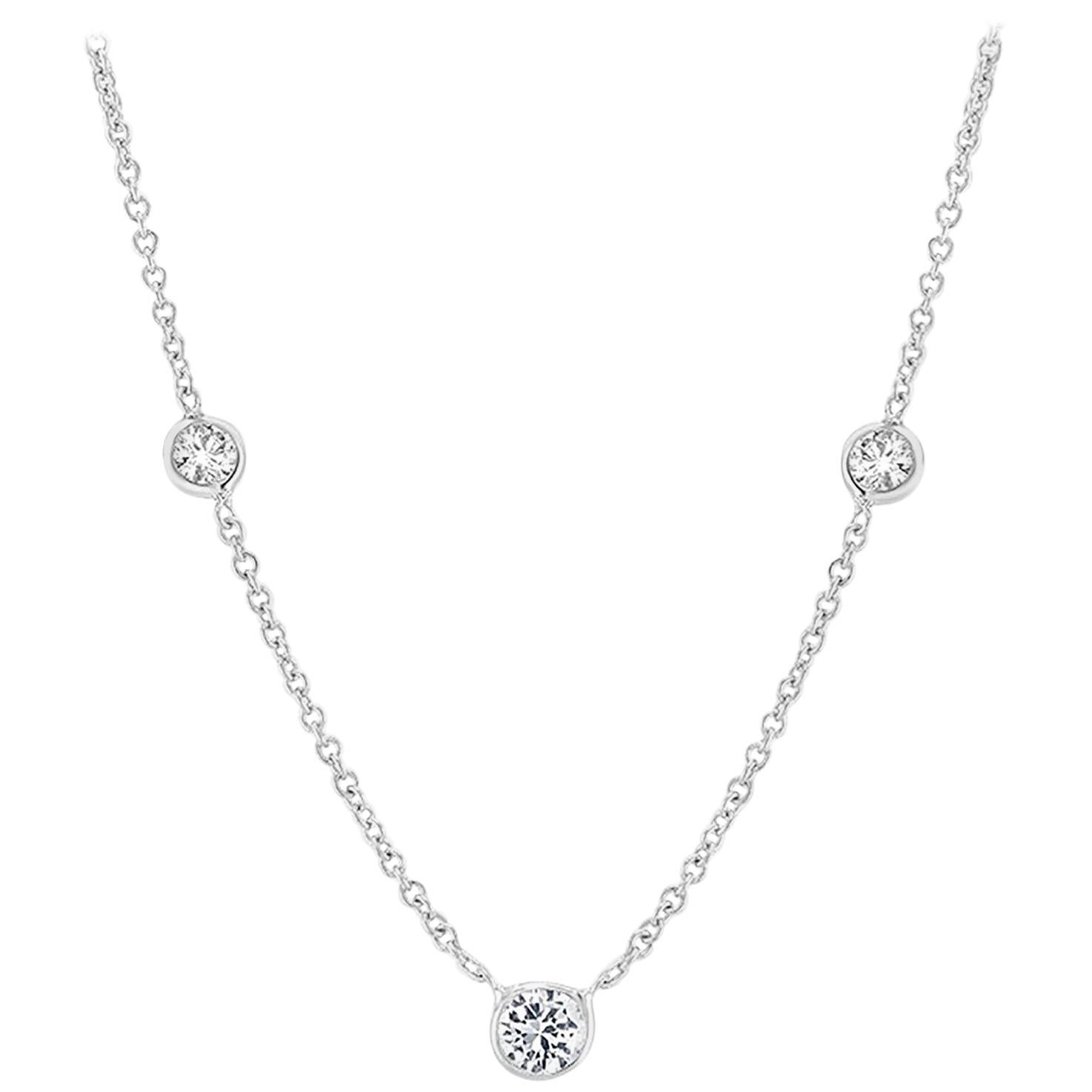 White Gold Three Graduating Diamond Bezel-Set Necklace Pendant