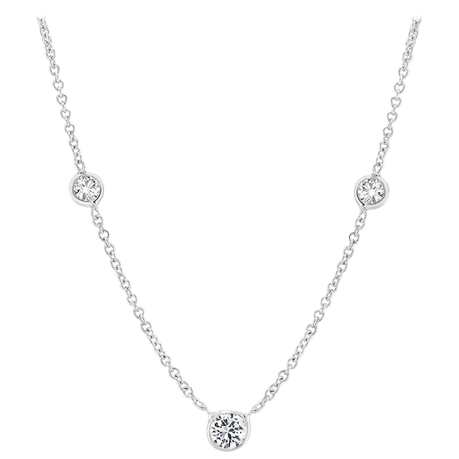 White Gold Three Graduating Diamond Bezel-Set Necklace Pendant