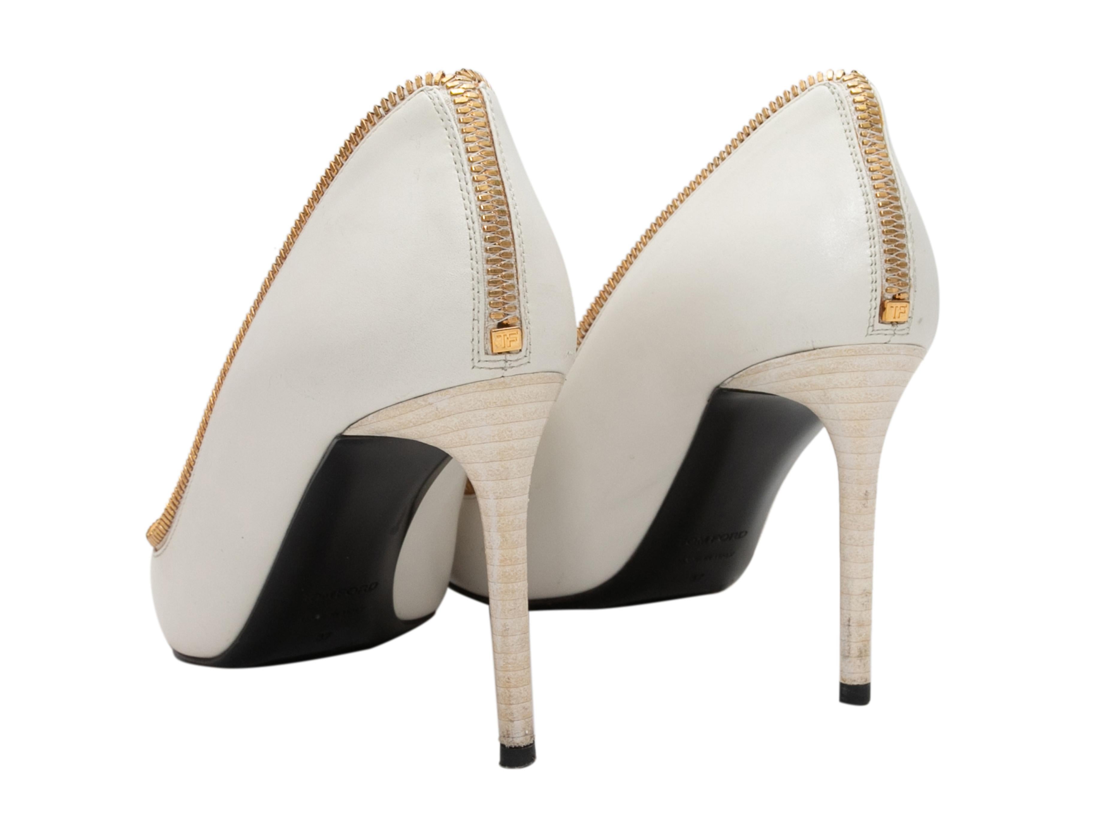 White & Gold-Tone Tom Ford Pointed-Toe Zipper Pumps Size 37 For Sale 1