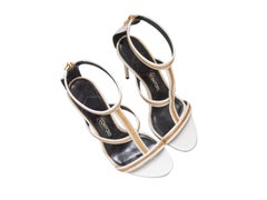 White & Gold-Tone Tom Ford Zipper Heeled Sandals Size 40