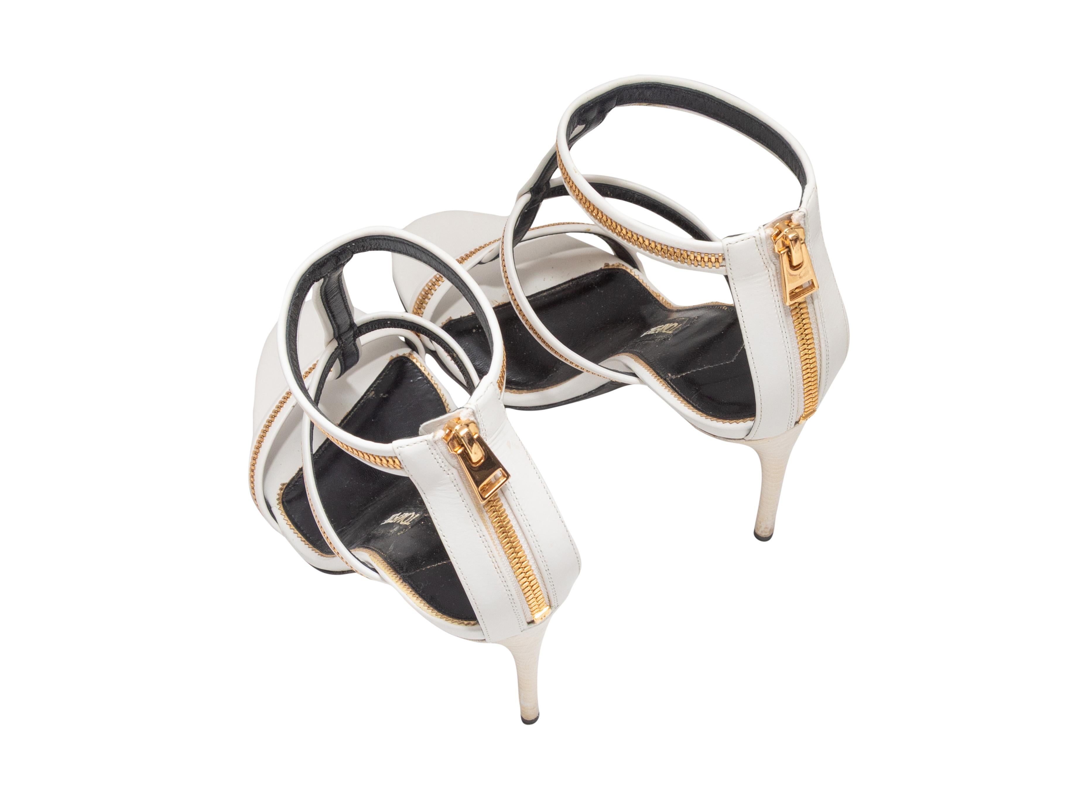 Weiß-goldfarbene Tom Ford Zipper-Sandalen mit Absatz Größe 40 im Zustand „Gut“ im Angebot in New York, NY