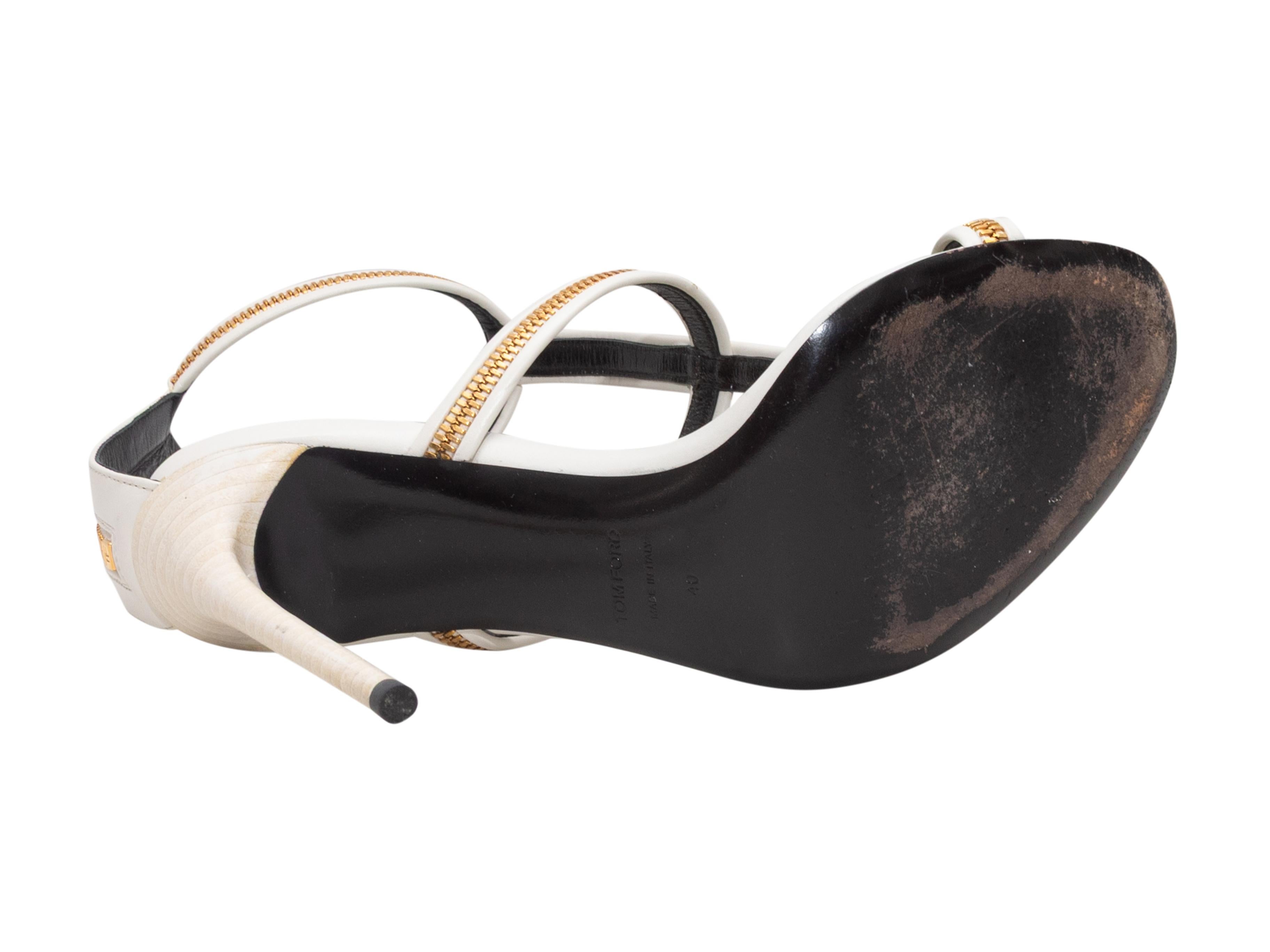 Weiß-goldfarbene Tom Ford Zipper-Sandalen mit Absatz Größe 40 im Angebot 1