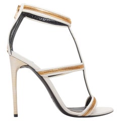 Sandales à talons à fermeture éclair Tom Ford, blanches et dorées, taille 40