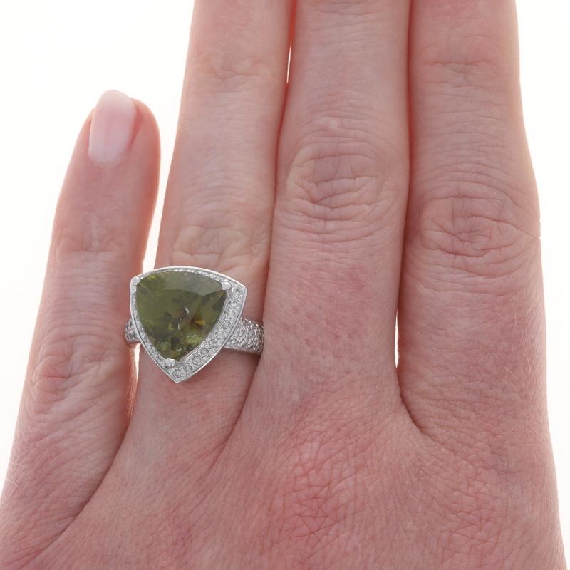 Trillion Cut White Gold Tourmaline Diamond Halo Ring - 14k Trillion 7.52ctw For Sale