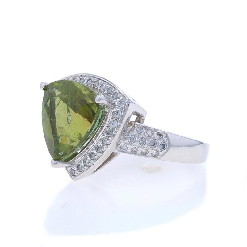 White Gold Tourmaline Diamond Halo Ring - 14k Trillion 7.52ctw In Excellent Condition For Sale In Greensboro, NC