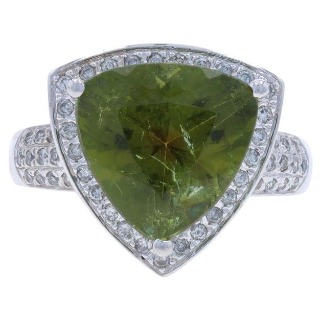 White Gold Tourmaline Diamond Halo Ring - 14k Trillion 7.52ctw For Sale