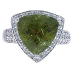 White Gold Tourmaline Diamond Halo Ring - 14k Trillion 7.52ctw