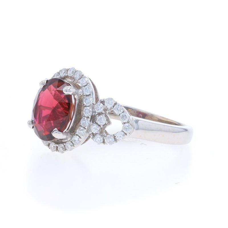 White Gold Tourmaline Diamond Halo Ring - 18k Oval 1.88ctw Hearts In Excellent Condition For Sale In Greensboro, NC