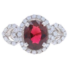 White Gold Tourmaline Diamond Halo Ring - 18k Oval 1.88ctw Hearts