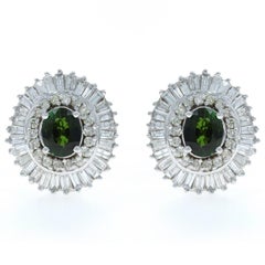 White Gold Tourmaline Diamond Large Halo Stud Earrings 14k Oval 8.70ctw Pierced