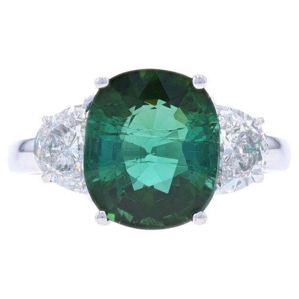 Bague en or blanc Tourmaline et diamant - 18k Coussin rectangulaire 5.72ctw en vente