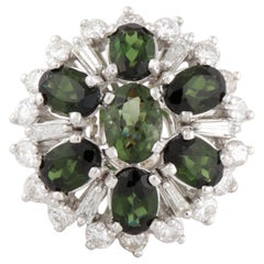 Green Tourmaline and Diamond Kaleidoscope Ring in 14K White Gold