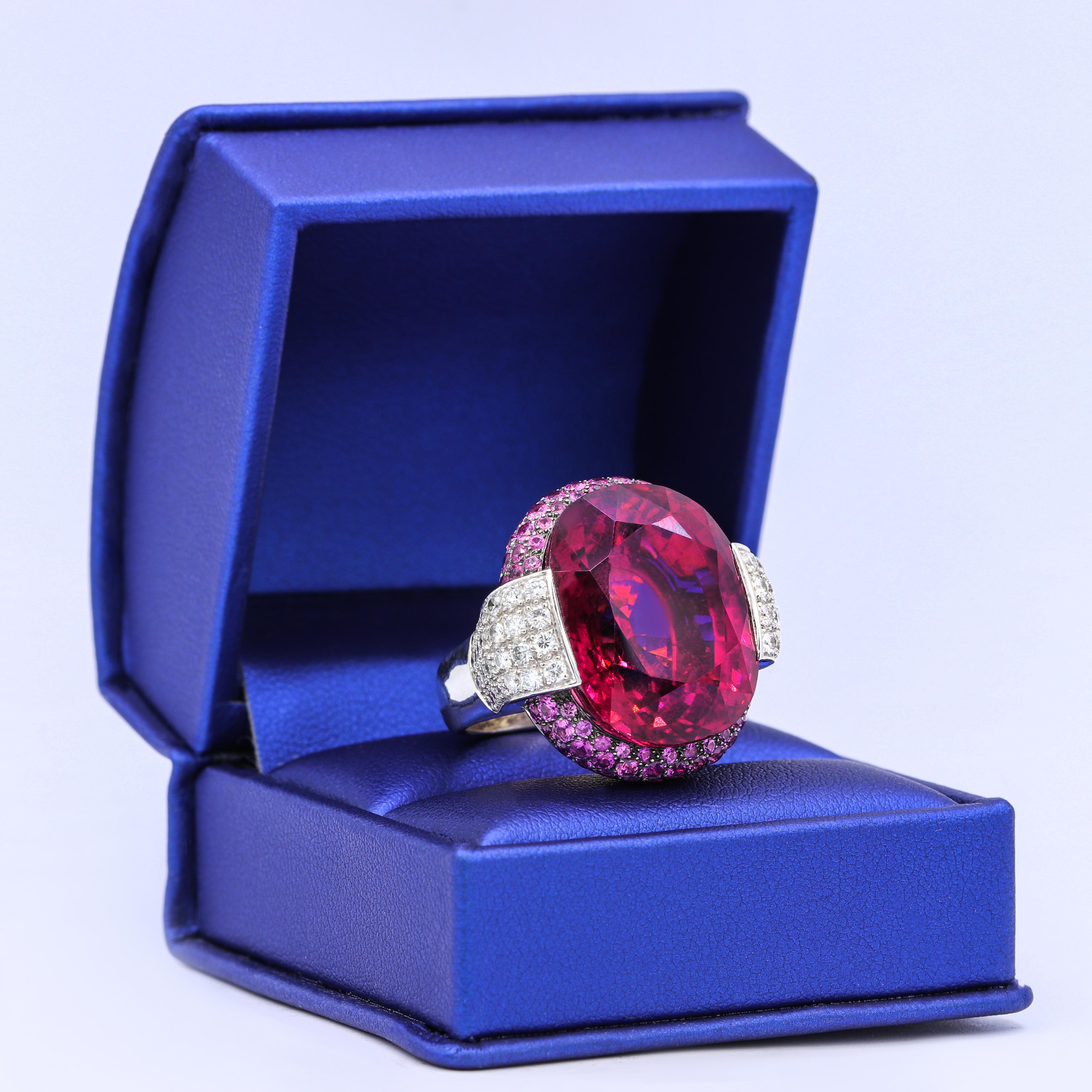 35.00 Carat Tourmaline Diamond Ring  In New Condition For Sale In New York, NY