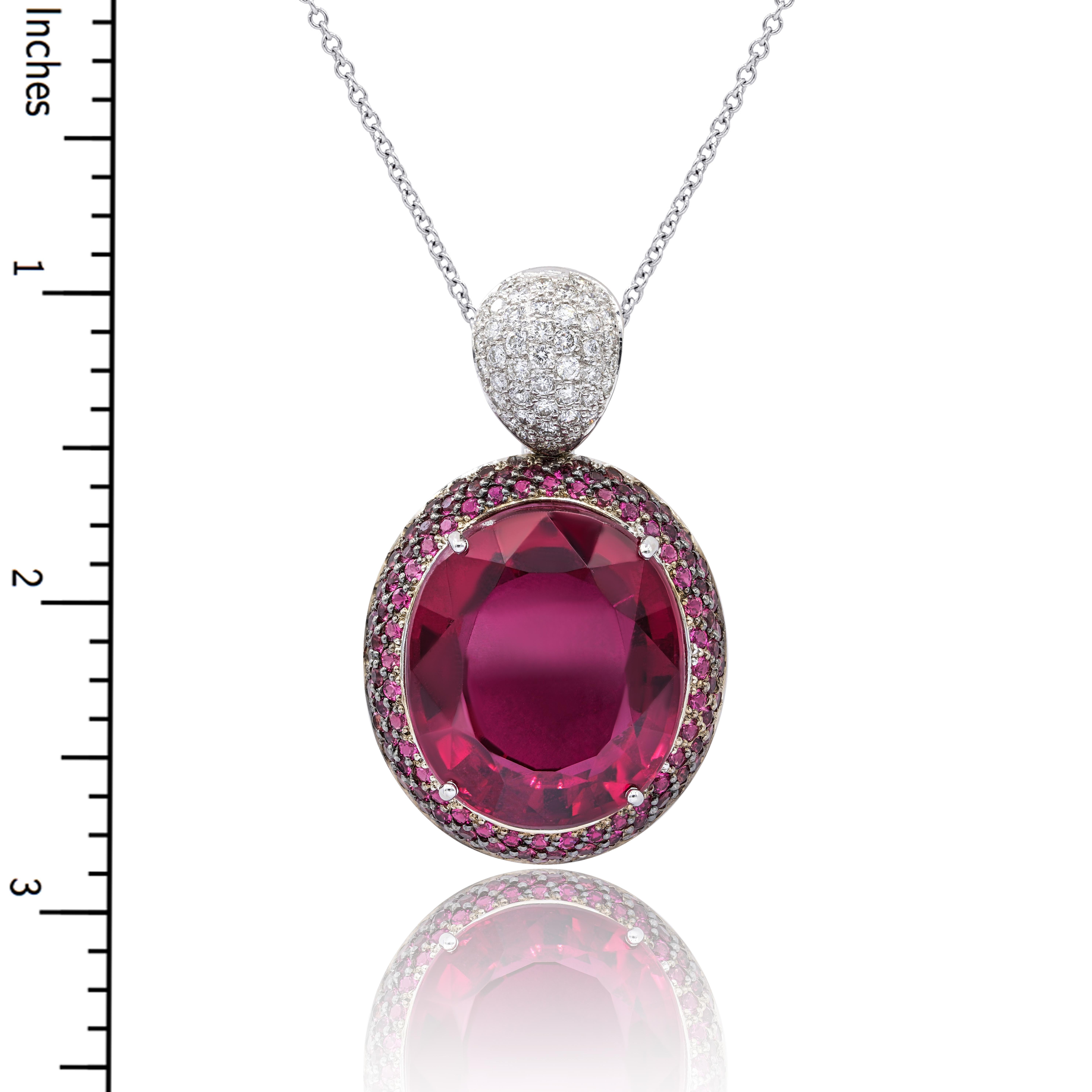 Oval Cut  Tourmaline Pink Diamond Pendant Necklace with Tourmaline Oval Shape For Sale