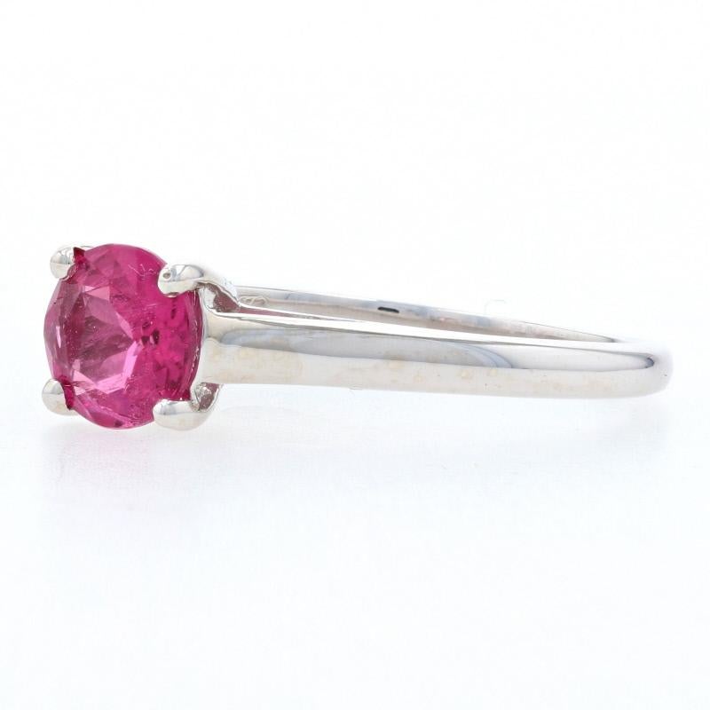 Uncut White Gold Tourmaline Solitaire Ring -14k Round Cut .82ct Cathedral Engagement For Sale