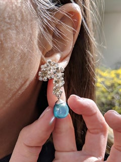 White Gold Cocktail Earrings with Ten Round Diamonds and Topazes