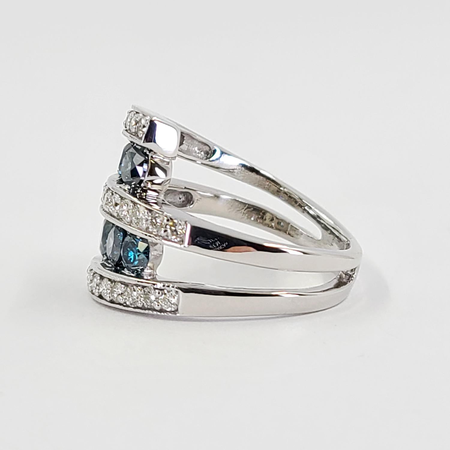 Round Cut White Gold Treated Blue Diamond Ring For Sale