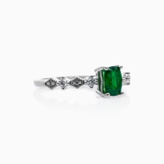 Bague en or blanc avec tsavorite et diamant - poids total de 1,00 carat, or 18k