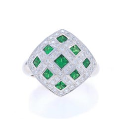 White Gold Tsavorite Garnet Diamond Cluster Cocktail Ring 18k Square1.72ctw Halo