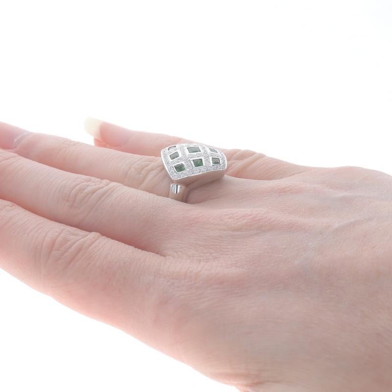 Women's White Gold Tsavorite Garnet Diamond Cluster Cocktail Ring 18k Square1.72ctw Halo For Sale