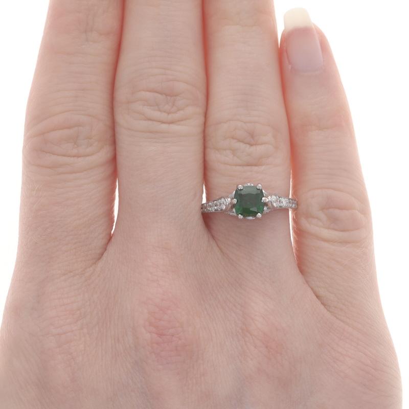 Cushion Cut White Gold Tsavorite Garnet & Diamond Engagement Ring - 18k Cushion 1.50ctw For Sale