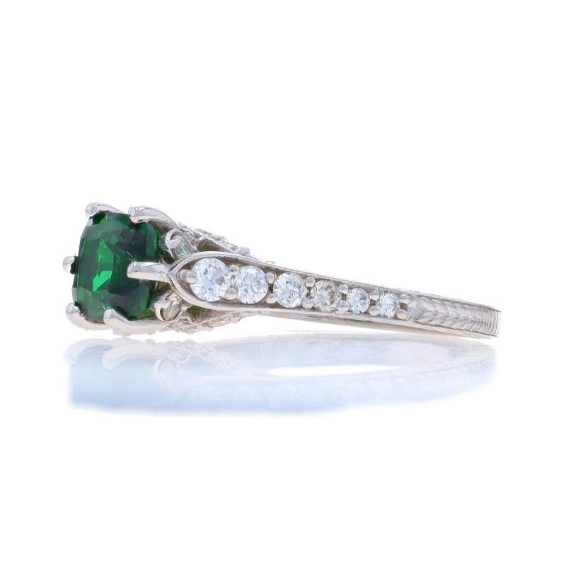 White Gold Tsavorite Garnet & Diamond Engagement Ring - 18k Cushion 1.50ctw In Excellent Condition For Sale In Greensboro, NC