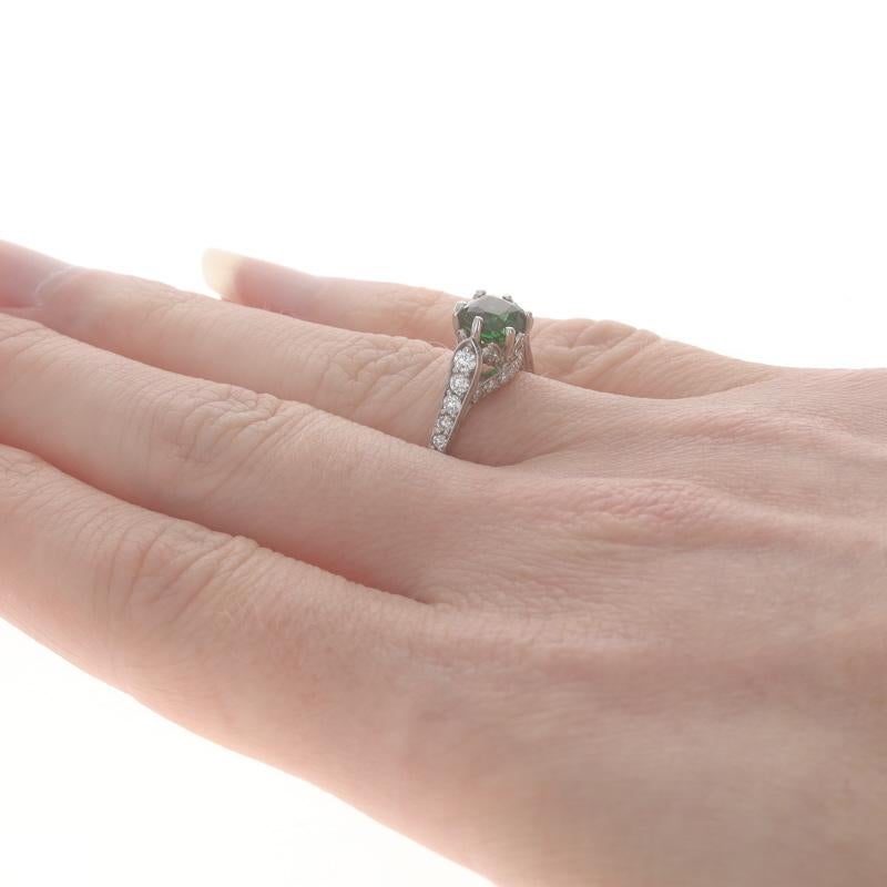 Women's White Gold Tsavorite Garnet & Diamond Engagement Ring - 18k Cushion 1.50ctw For Sale