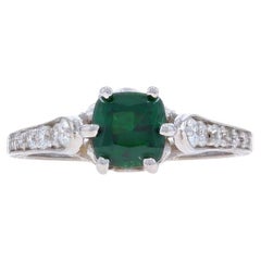 Anello di fidanzamento in oro bianco con granato tsavorite e diamanti - 18k Cushion 1.50ctw