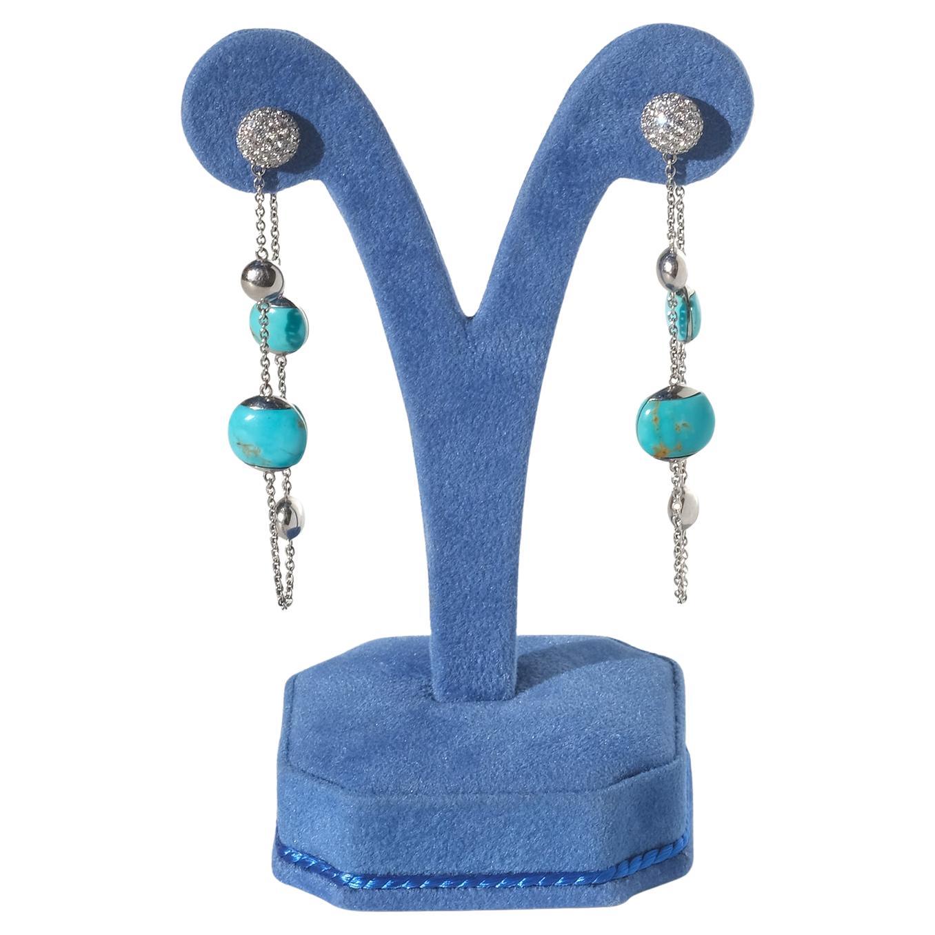 White Gold, Turqoise, Ruby and Diamond Earrings by Roberto Coin For Sale