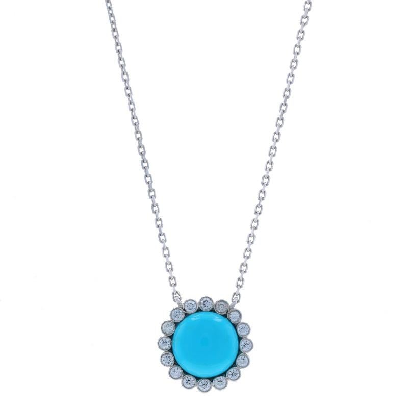 Contenuto del metallo: Oro bianco 18k

Informazioni su A. Stone

Turchese naturale
Trattamento: Miglioramenti di routine
Taglio: Cabochon rotondo
Colore: blu verdastro

Diamanti naturali
Carati: .25ctw
Taglio: Rotondo brillante
Colore: F -