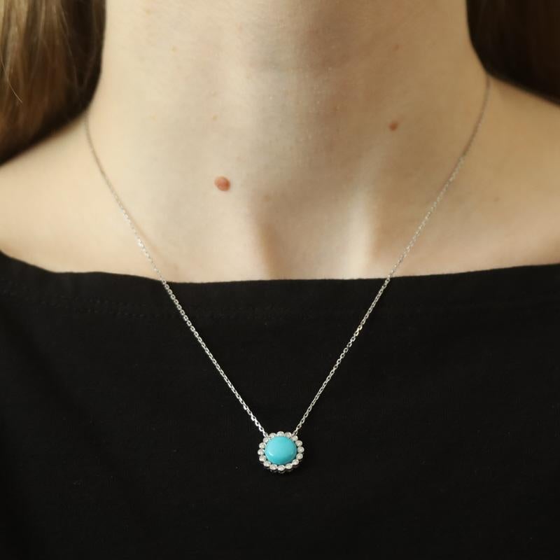 Collana aureola con diamanti e turchesi in oro bianco - 18k Cabochon .25ctw Regolabile In condizioni Nuovo in vendita a Greensboro, NC