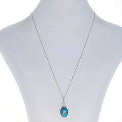 Collier étoile en or blanc avec turquoise et diamant, 14 carats ovale .10ctw