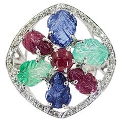 White Gold Tutti Frutti Style Cocktail Ring