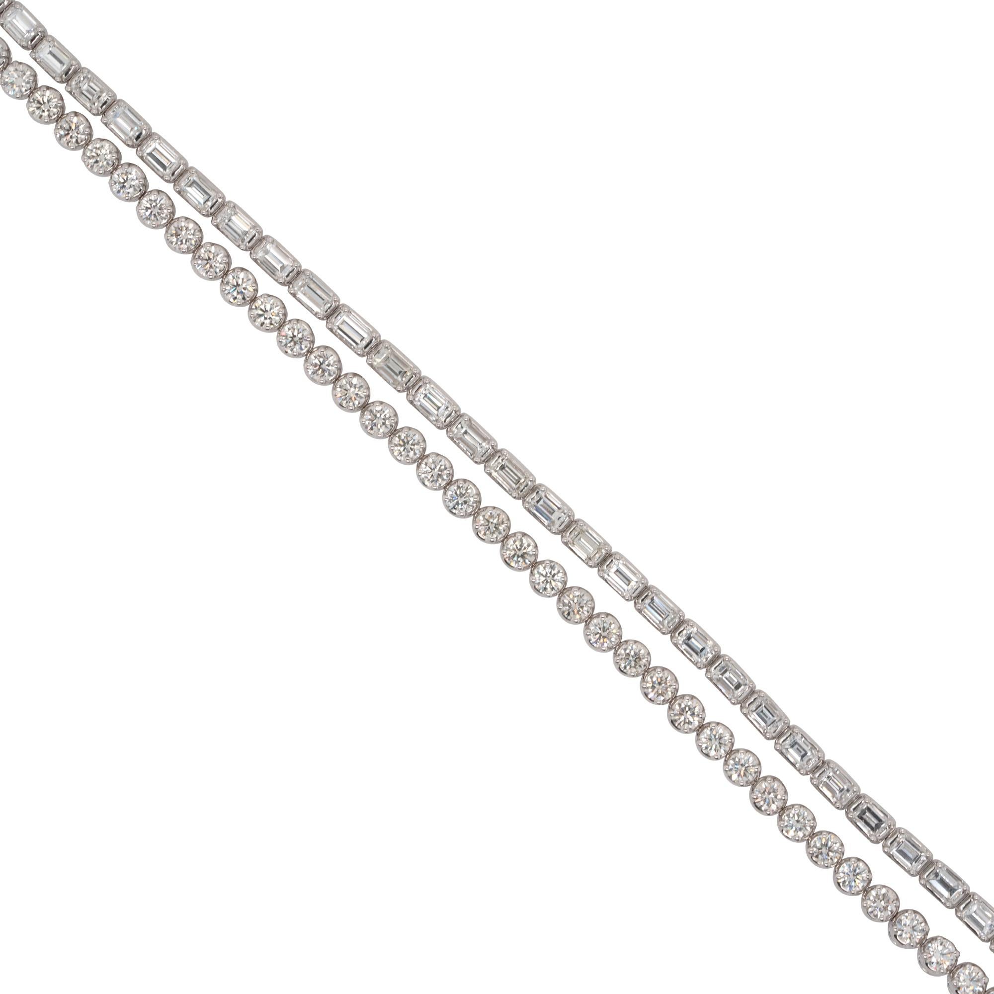 Material: 18k white gold
Diamond Details: Approx. 9.17ctw of round & baguette cut Diamonds. Diamonds are G/H in color and VS in clarity
Bracelet Measurements: 7 inches in length
Total Weight: 19.4g (12.5dwt)
Additional Details: This item comes with