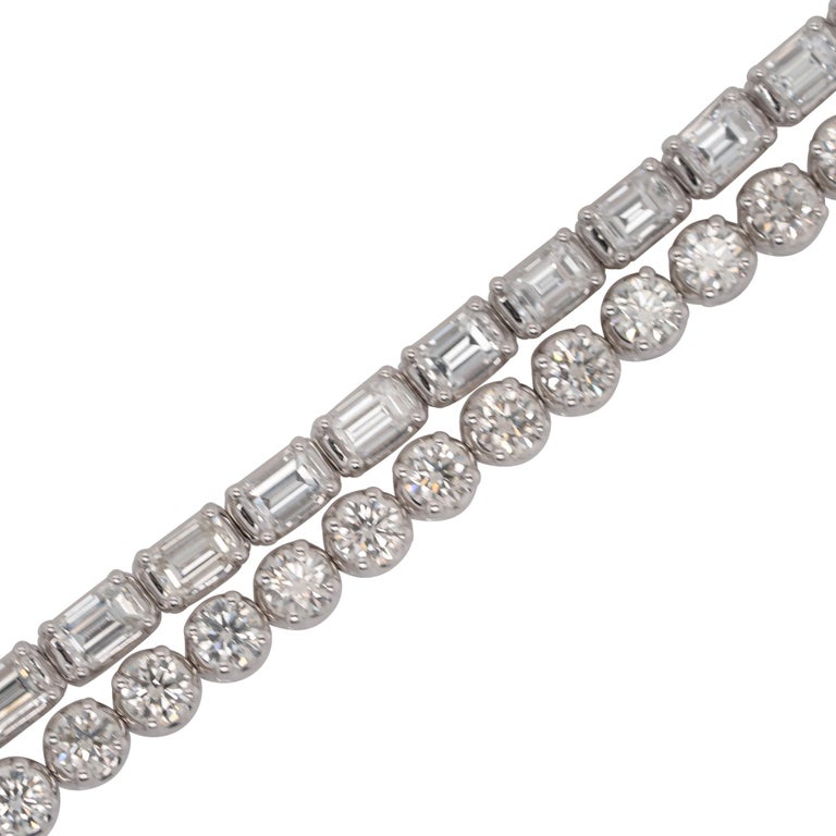9.17 Carat Round and Baguette Diamond Two Strand Tennis Necklace 18