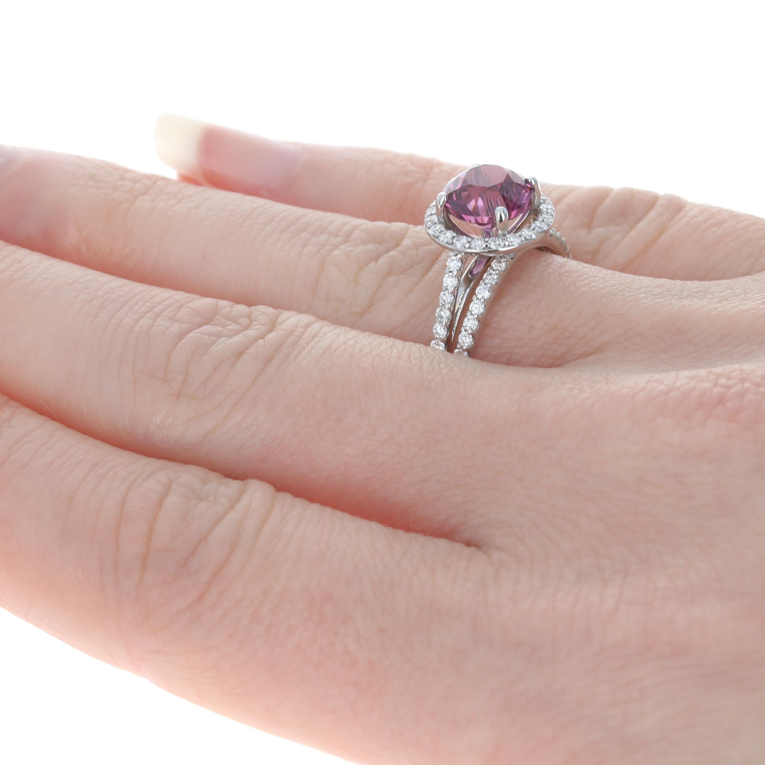 Women's or Men's White Gold Umbalite Garnet Diamond Halo Engagement Ring Wedding Band 14k 3.08ctw For Sale