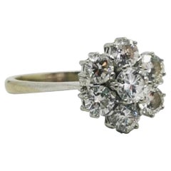 White Gold Retro Engagement Diamond Cluster Flower Ring