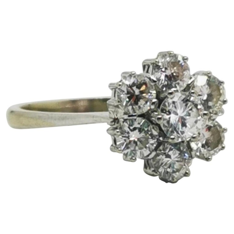 White Gold Vintage Engagement Diamond Cluster Flower Ring For Sale at  1stDibs