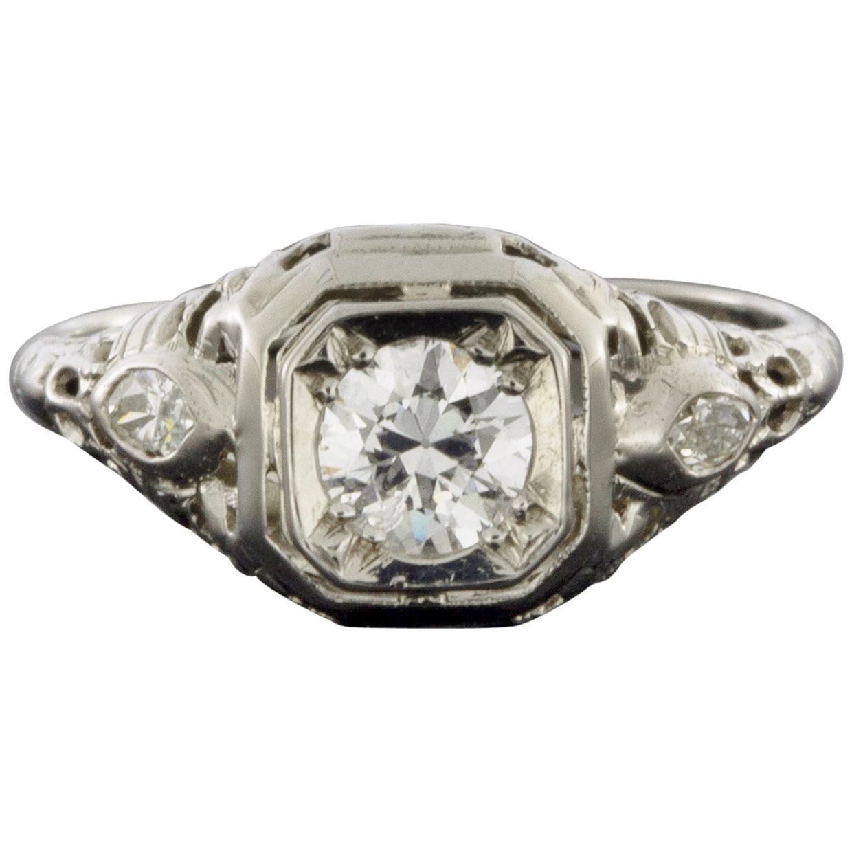 White Gold Vintage Engagement Ring
