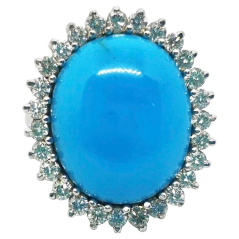 Vintage Turquoise and Diamonds Ring

This beautiful vintage ring crafted from 19.2K white gold with turquoise cabochon surrounded with 27 sparkling diamonds.

Top of the ring measures 23mm by 20mm and shank measures 3mm.

Ring size US - 6.75
UK -