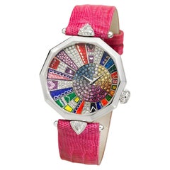 White Gold Watch with White Diamonds, Sapphires and Micromosaic